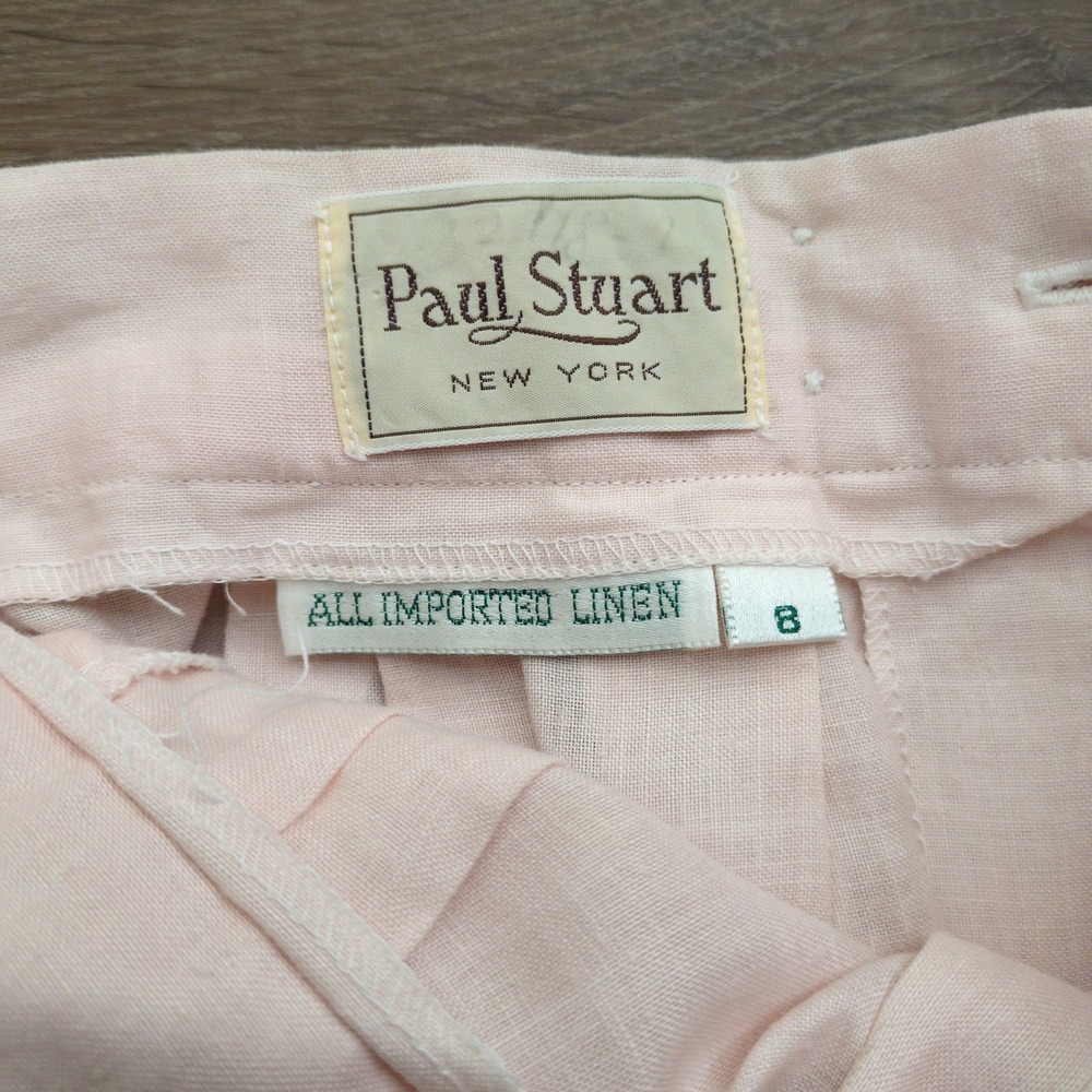 Vtg Paul Stuart Pink Linen Skirt Button Back Pleated Pockets Midi Long 8 - Picture 5 of 12